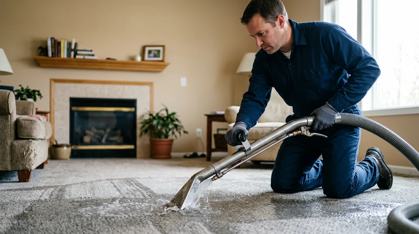 Water damage restoration technician working near Bronson, KS